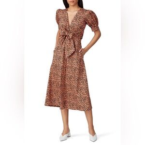 Whit‎ Dotted Puffed Sleeve Midi Dress Small